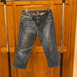 Lucky brand. Slightly distressed wide leg ankle length jeans. Size 8/29.